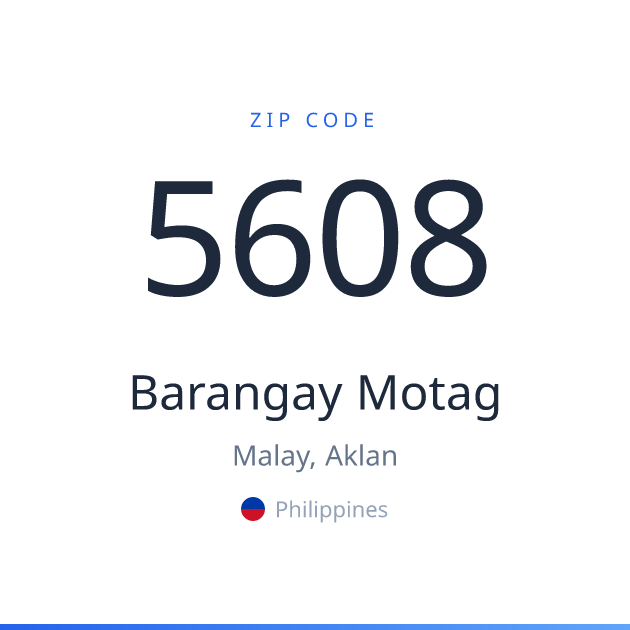Shareable ZIP code 5608 card for Barangay Motag, light theme