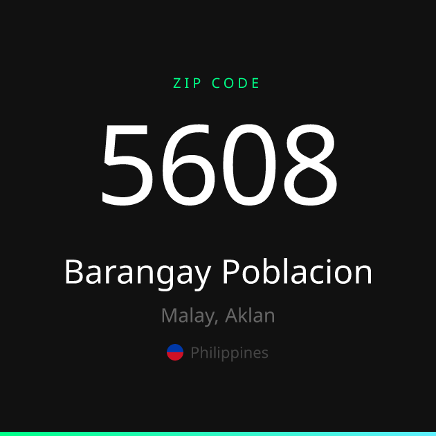 Shareable ZIP code 5608 card for Barangay Poblacion, dark theme