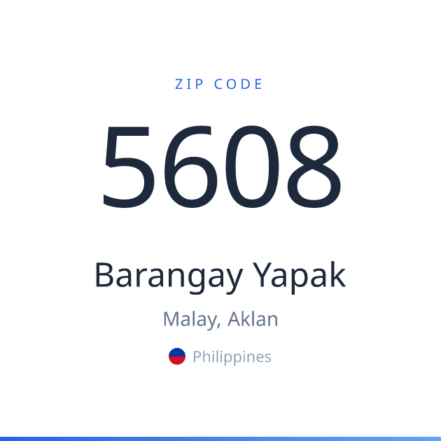 Shareable ZIP code 5608 card for Barangay Yapak, light theme