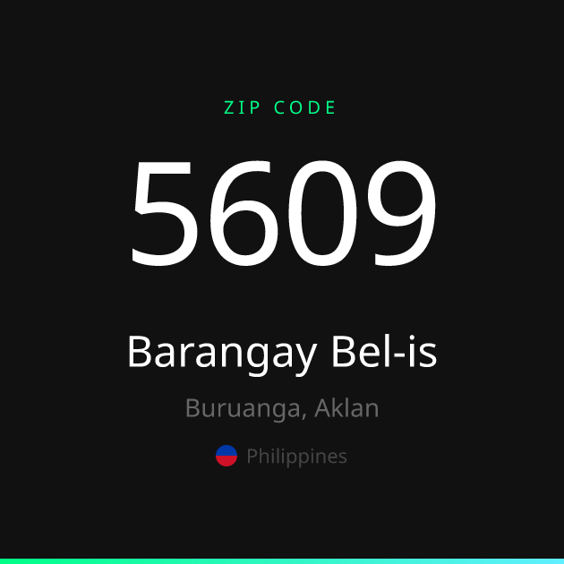 Shareable ZIP code 5609 card for Barangay Bel-is, dark theme