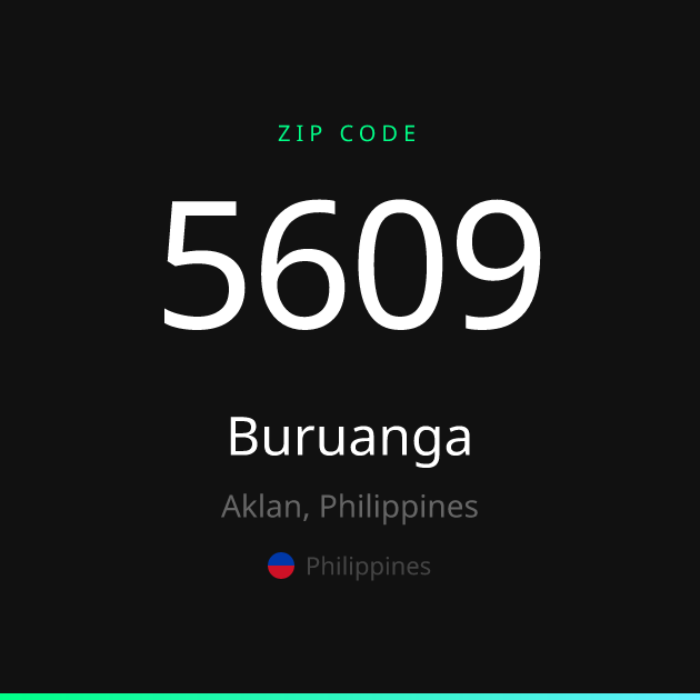 Shareable ZIP code 5609 card for Buruanga, dark theme