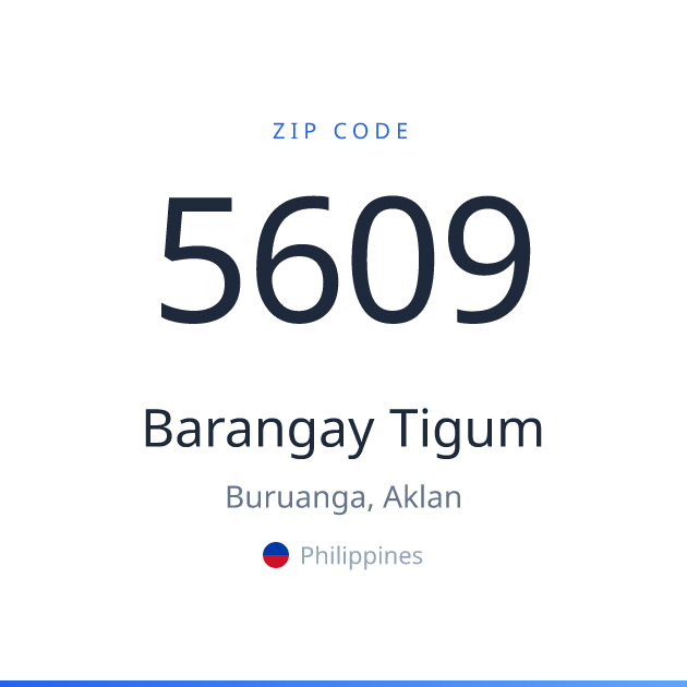 Shareable ZIP code 5609 card for Barangay Tigum, light theme