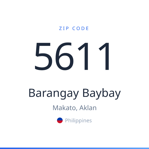 Shareable ZIP code 5611 card for Barangay Baybay, light theme