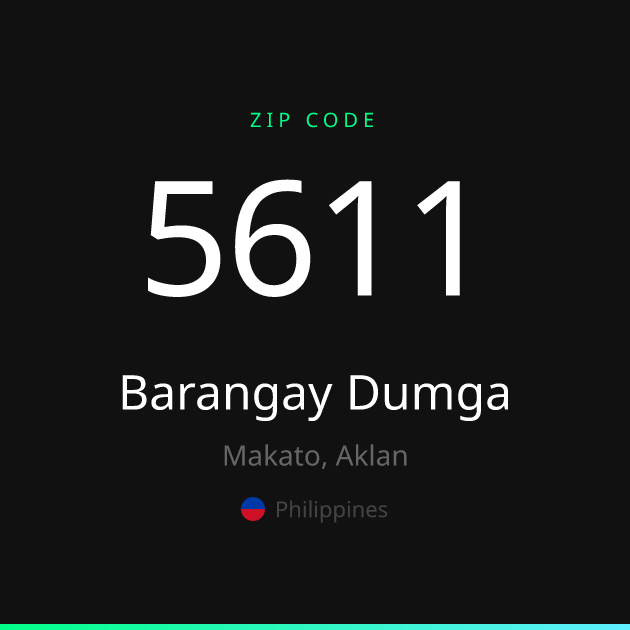 Shareable ZIP code 5611 card for Barangay Dumga, dark theme