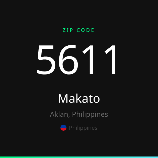 Shareable ZIP code 5611 card for Makato, dark theme