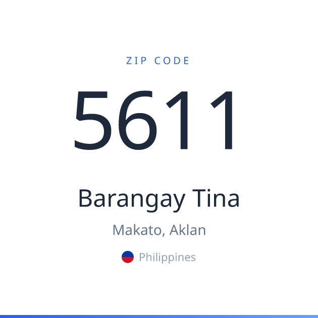 Shareable ZIP code 5611 card for Barangay Tina, light theme