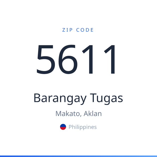 Shareable ZIP code 5611 card for Barangay Tugas, light theme