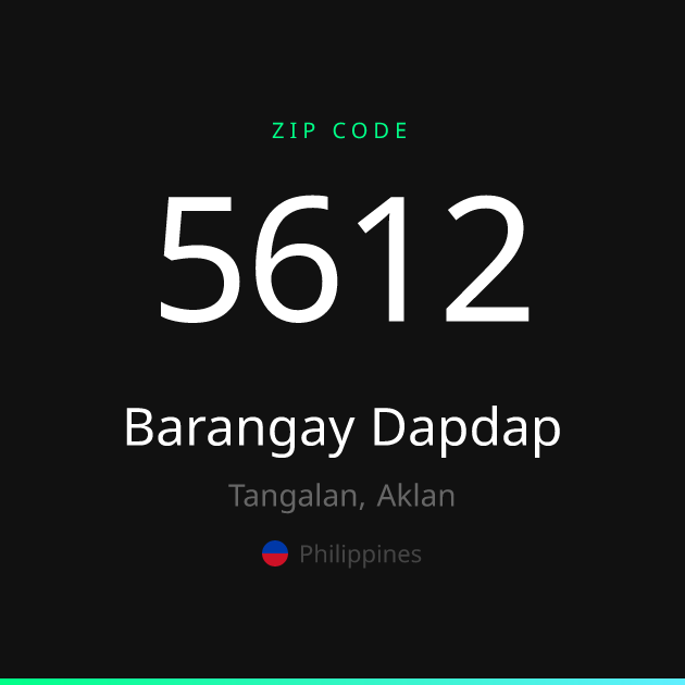 Shareable ZIP code 5612 card for Barangay Dapdap, dark theme