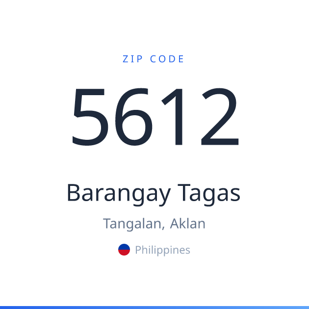 Shareable ZIP code 5612 card for Barangay Tagas, light theme