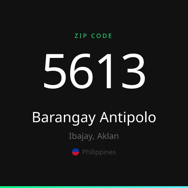 Shareable ZIP code 5613 card for Barangay Antipolo, dark theme