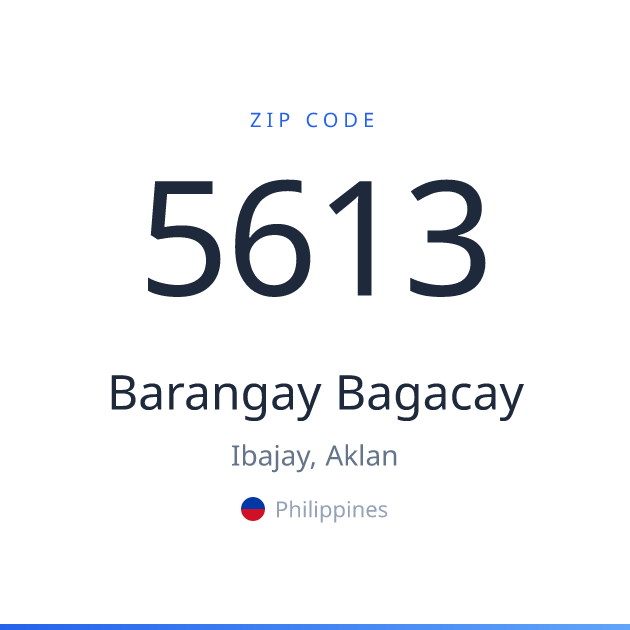 Shareable ZIP code 5613 card for Barangay Bagacay, light theme