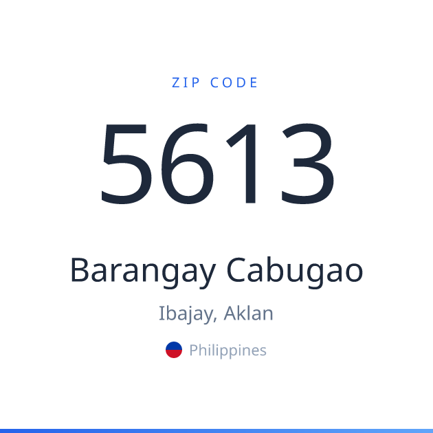 Shareable ZIP code 5613 card for Barangay Cabugao, light theme