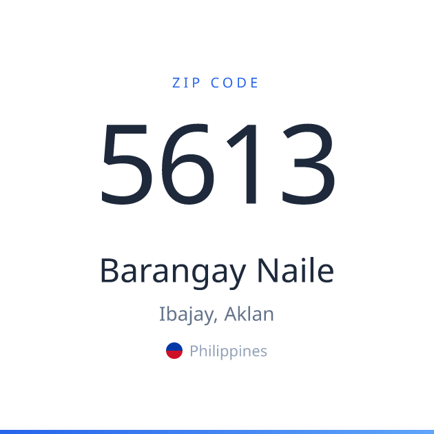 Shareable ZIP code 5613 card for Barangay Naile, light theme