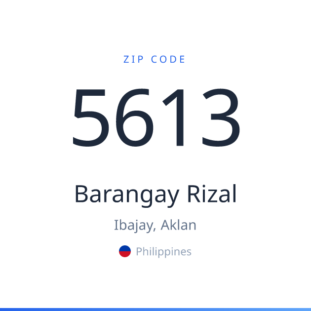 Shareable ZIP code 5613 card for Barangay Rizal, light theme