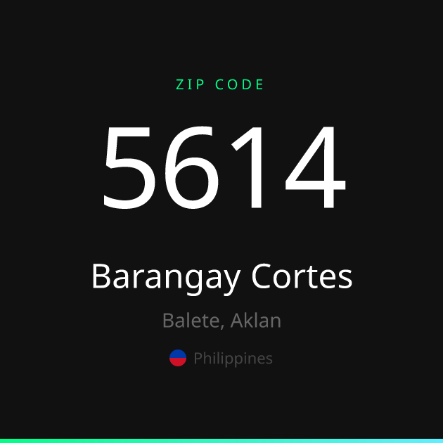 Shareable ZIP code 5614 card for Barangay Cortes, dark theme