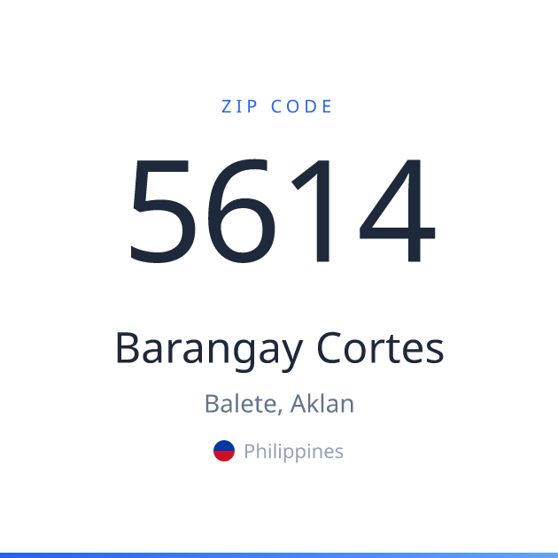 Shareable ZIP code 5614 card for Barangay Cortes, light theme