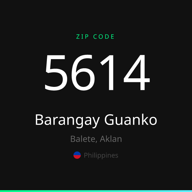 Shareable ZIP code 5614 card for Barangay Guanko, dark theme