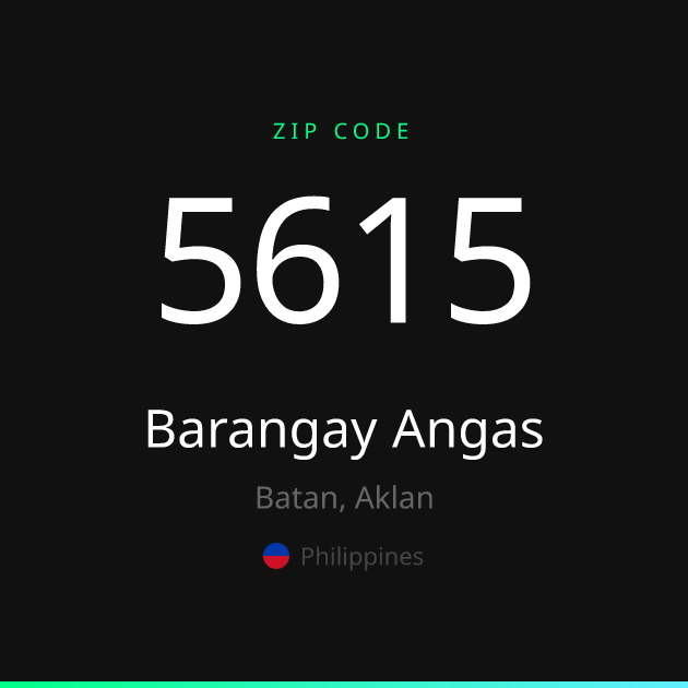 Shareable ZIP code 5615 card for Barangay Angas, dark theme