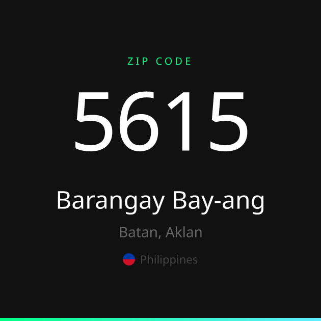Shareable ZIP code 5615 card for Barangay Bay-ang, dark theme