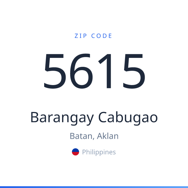 Shareable ZIP code 5615 card for Barangay Cabugao, light theme