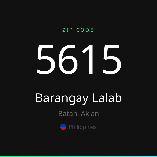 Shareable ZIP code 5615 card for Barangay Lalab, dark theme