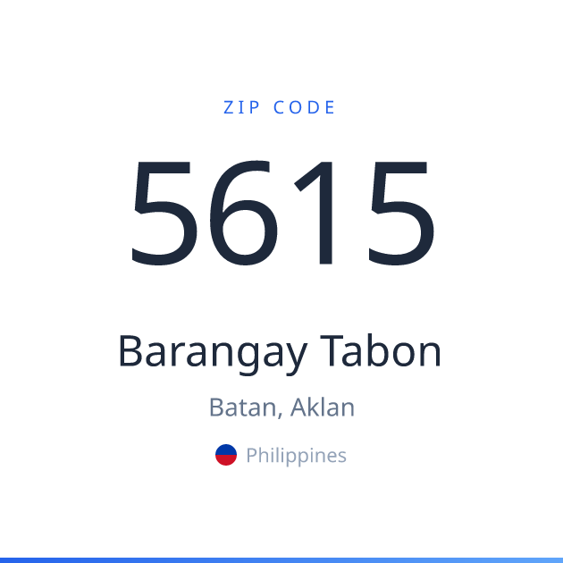 Shareable ZIP code 5615 card for Barangay Tabon, light theme