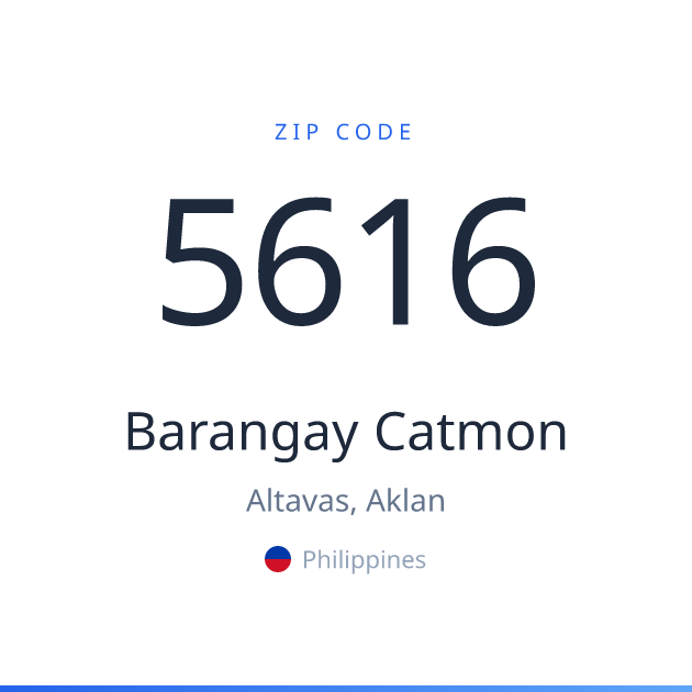 Shareable ZIP code 5616 card for Barangay Catmon, light theme