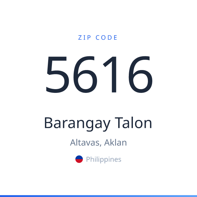 Shareable ZIP code 5616 card for Barangay Talon, light theme