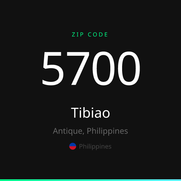 Shareable ZIP code 5700 card for Tibiao, dark theme