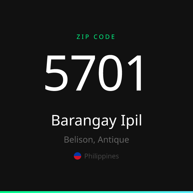 Shareable ZIP code 5701 card for Barangay Ipil, dark theme