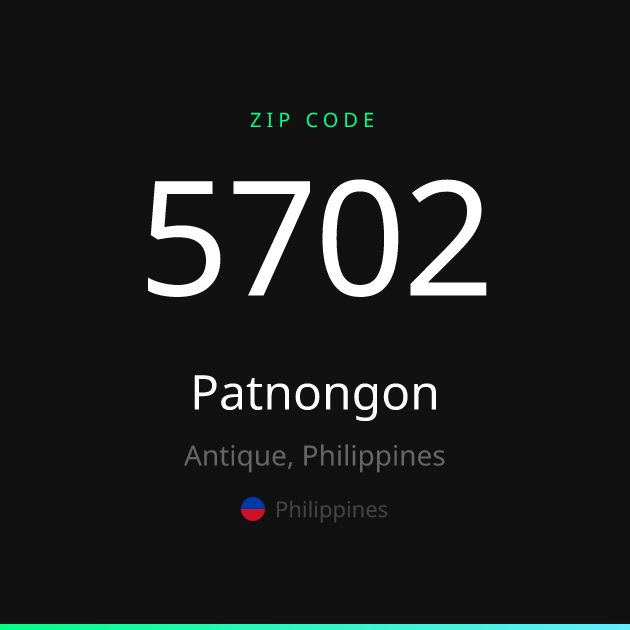 Shareable ZIP code 5702 card for Patnongon, dark theme