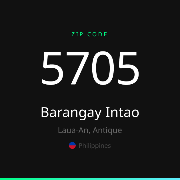 Shareable ZIP code 5705 card for Barangay Intao, dark theme