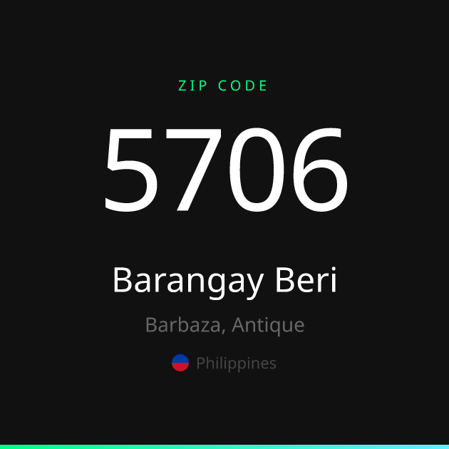 Shareable ZIP code 5706 card for Barangay Beri, dark theme