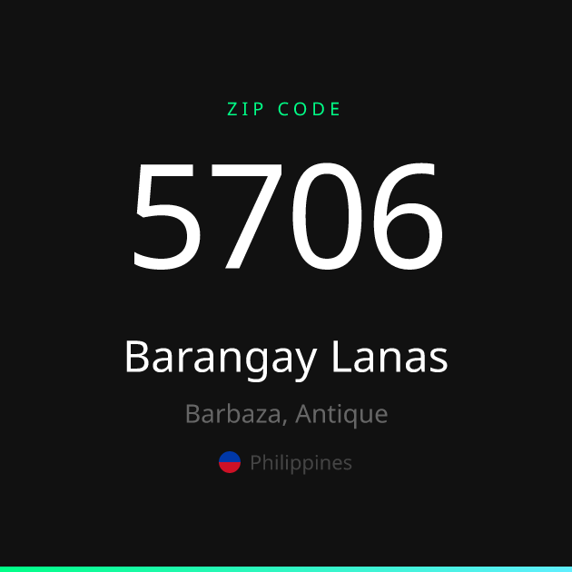 Shareable ZIP code 5706 card for Barangay Lanas, dark theme