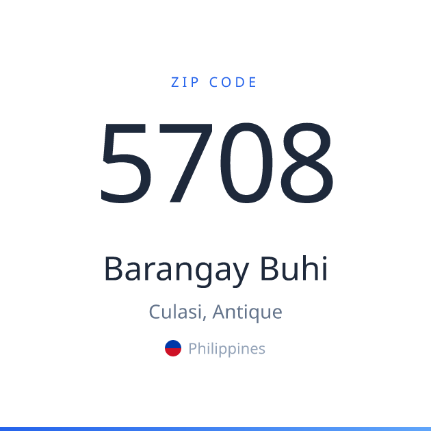 Shareable ZIP code 5708 card for Barangay Buhi, light theme