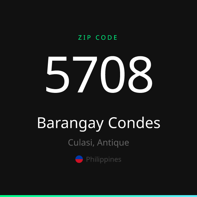 Shareable ZIP code 5708 card for Barangay Condes, dark theme