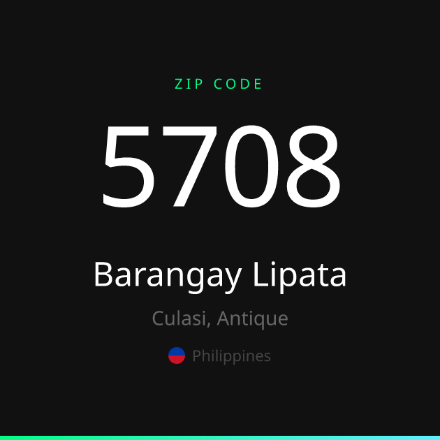 Shareable ZIP code 5708 card for Barangay Lipata, dark theme