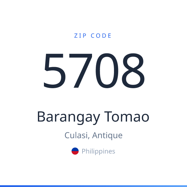 Shareable ZIP code 5708 card for Barangay Tomao, light theme