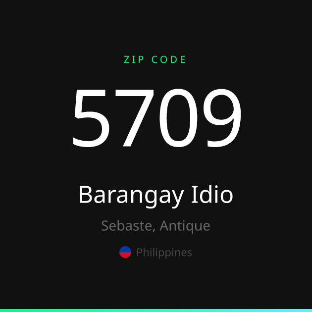Shareable ZIP code 5709 card for Barangay Idio, dark theme