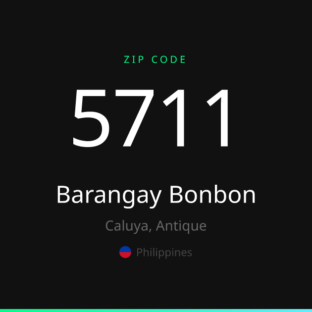 Shareable ZIP code 5711 card for Barangay Bonbon, dark theme
