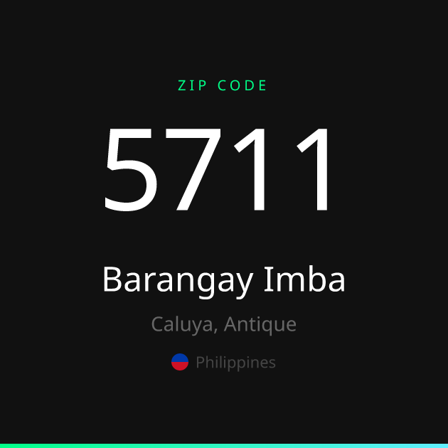 Shareable ZIP code 5711 card for Barangay Imba, dark theme