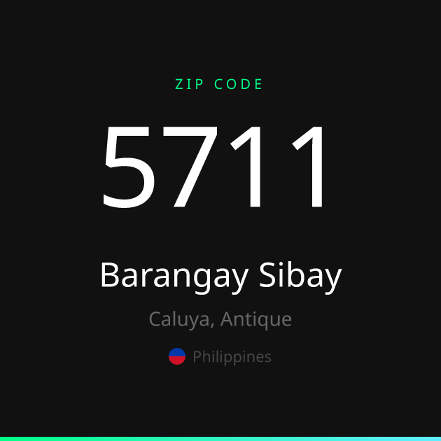Shareable ZIP code 5711 card for Barangay Sibay, dark theme