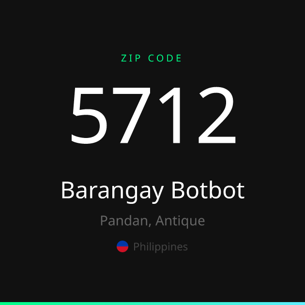 Shareable ZIP code 5712 card for Barangay Botbot, dark theme