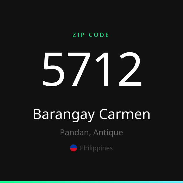 Shareable ZIP code 5712 card for Barangay Carmen, dark theme