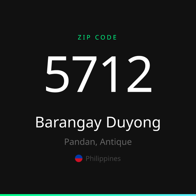 Shareable ZIP code 5712 card for Barangay Duyong, dark theme