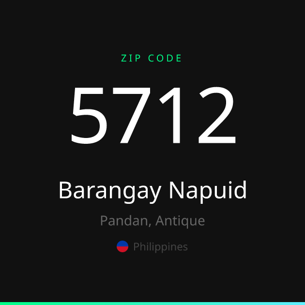 Shareable ZIP code 5712 card for Barangay Napuid, dark theme