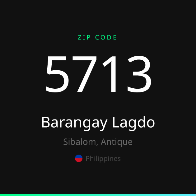Shareable ZIP code 5713 card for Barangay Lagdo, dark theme