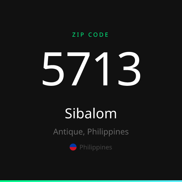 Shareable ZIP code 5713 card for Sibalom, dark theme