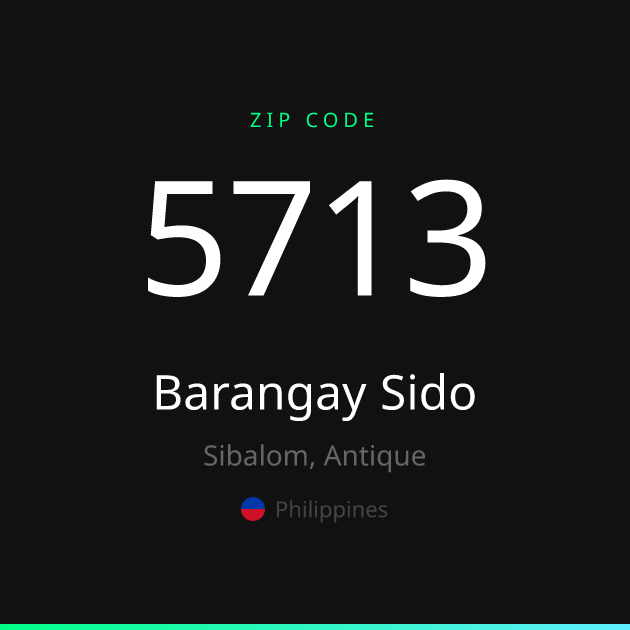 Shareable ZIP code 5713 card for Barangay Sido, dark theme