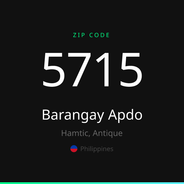 Shareable ZIP code 5715 card for Barangay Apdo, dark theme